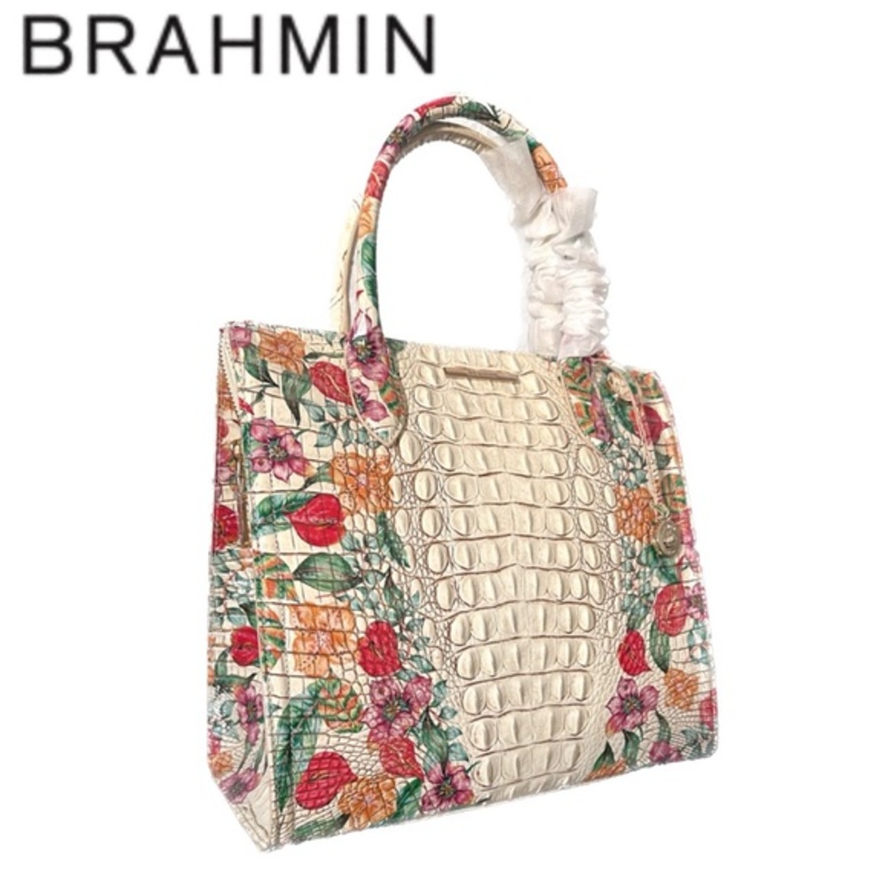 NWT BRAHMIN CAROLINE SATCHEL CROC-EMBOSSED LEATHER SHOULDER BAG FLORAL PRINT‎ - Picture 3 of 15
